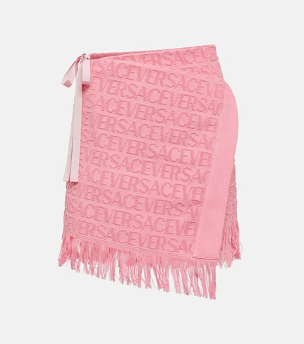 Хлопковая махровая юбка с запахом и логотипом из коллаборации с Dua Lipa VERSACE, розовый