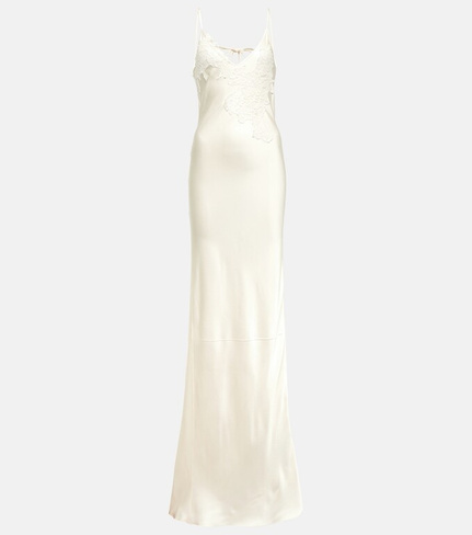 Свадебное атласное платье макси с кружевной отделкой VICTORIA BECKHAM, белый