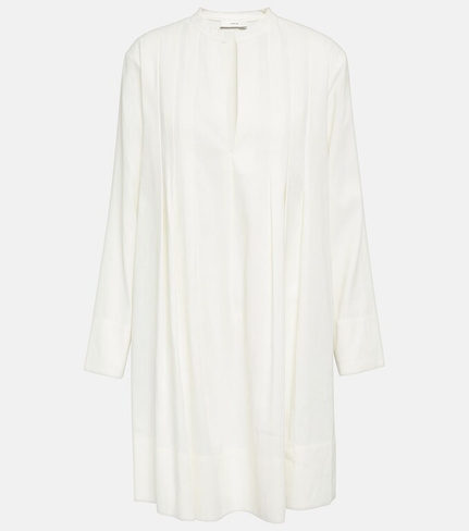 Мини-платье трапеция из смесовой льняной ткани VINCE, белый