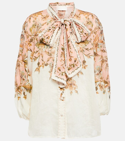 Блузка рами из ситца с завязками на горловине и цветочным принтом ZIMMERMANN, разноцветный